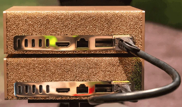 Two DGX Spark units connected directly by a QSFP cable
